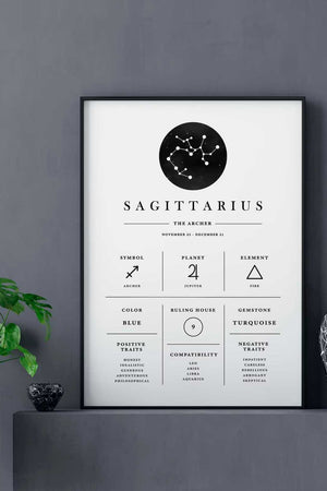 Sagittarius - Stilren stjernetegns plakat Ellens Shop