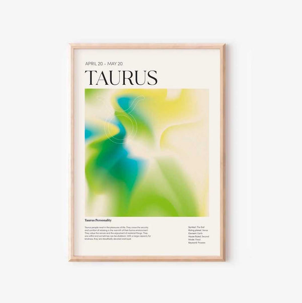 Taurus - Farverig stjernetegns plakat Ellens Shop