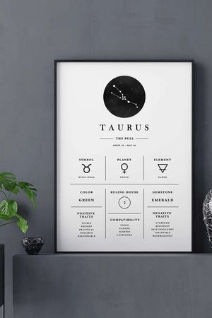 Taurus - Stilren stjernetegns plakat Ellens Shop